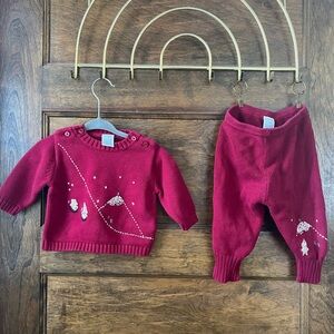 Gymboree | Cranberry Red Winter Embroidered Knit Baby Outfit (3-6 months)
